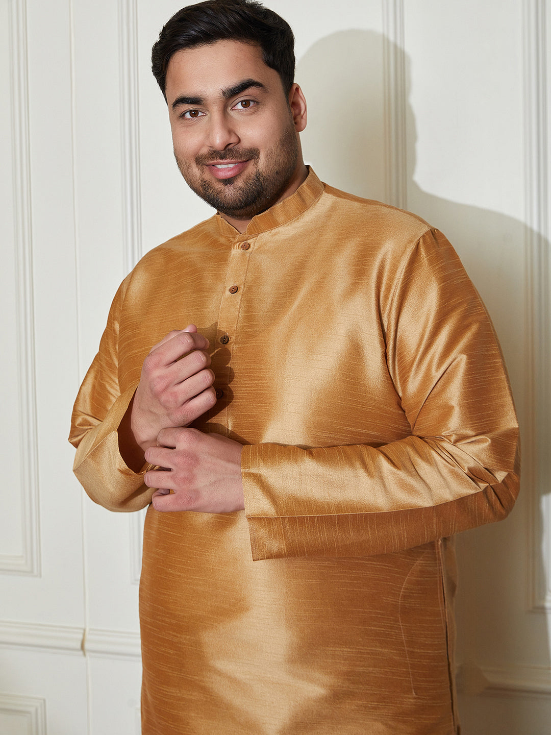 Plus Men's Rose Gold Silk Blend Kurta