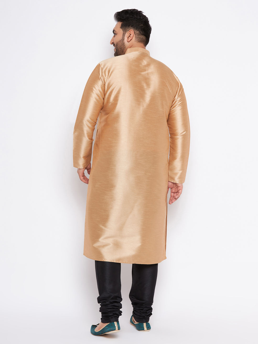 Men's Plus Size Rose Gold Silk Blend Kurta And Black Pyjama Set