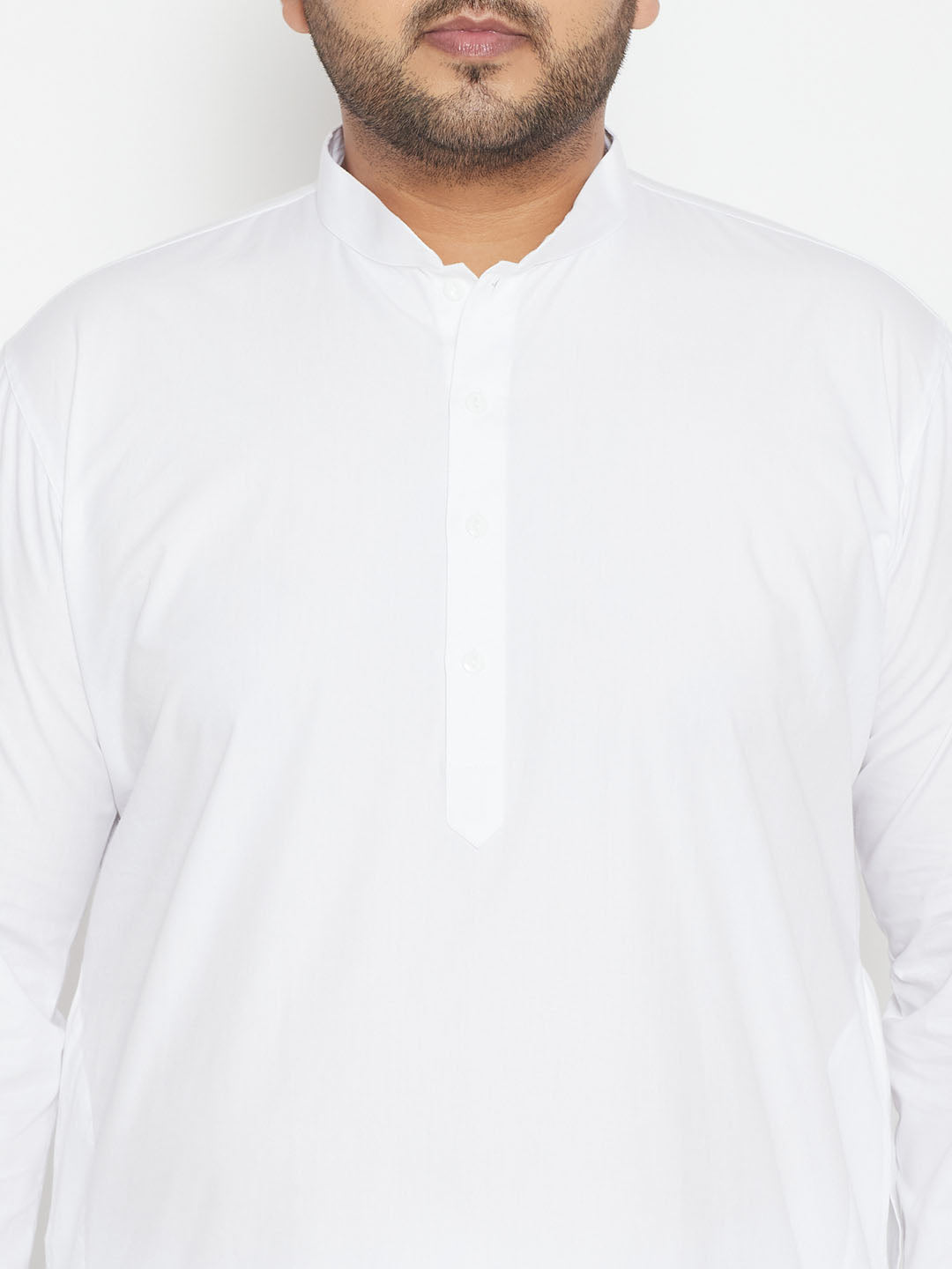 Men's Plus Size White Cotton Blend Kurta