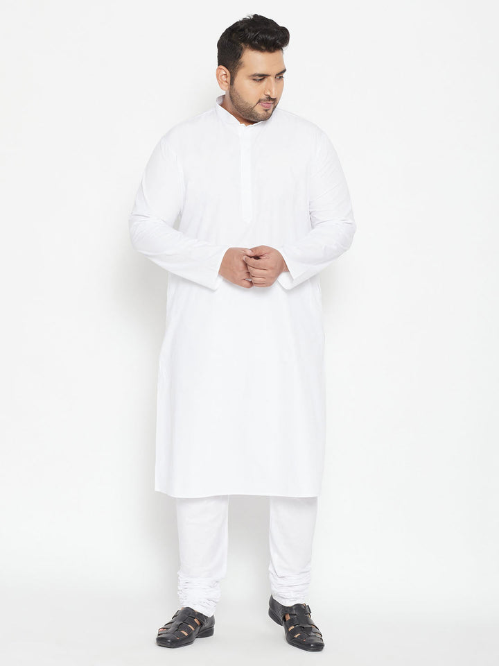Men's Plus Size White Cotton Blend Kurta Pyjama Set