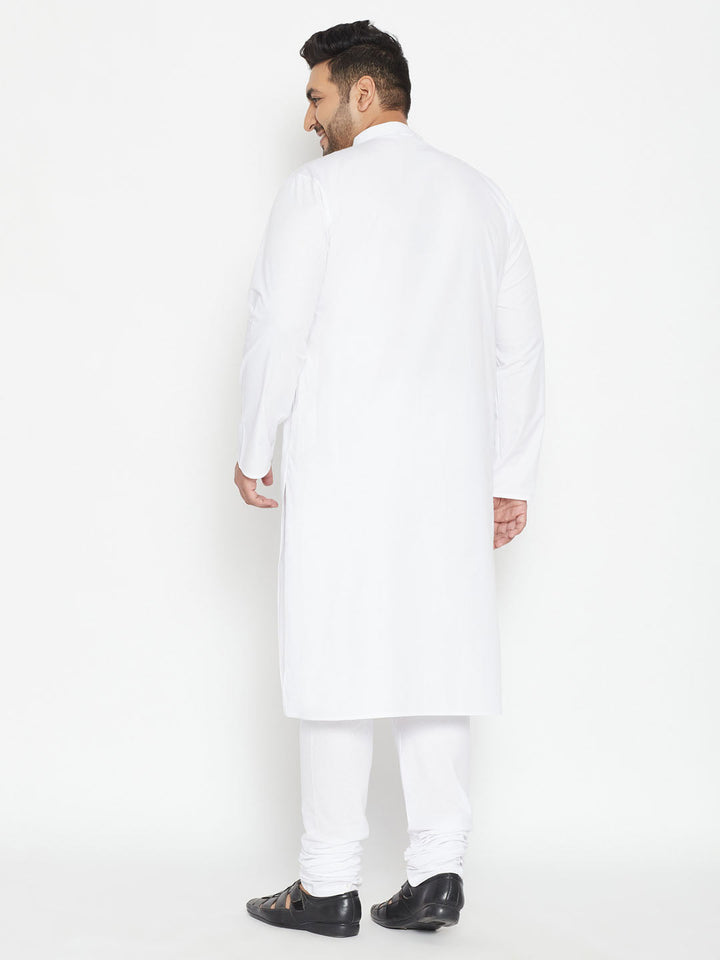 Men's Plus Size White Cotton Blend Kurta Pyjama Set
