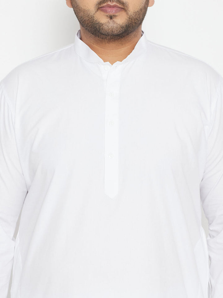 Men's Plus Size White Cotton Blend Kurta Pyjama Set