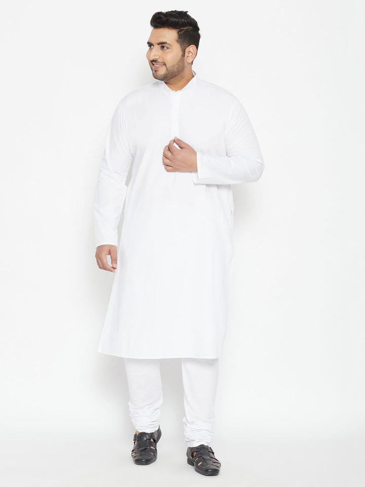 Men's Plus Size White Cotton Blend Kurta Pyjama Set