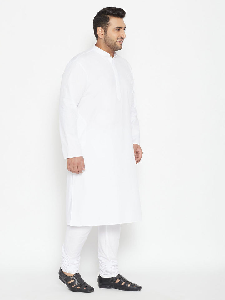 Men's Plus Size White Cotton Blend Kurta Pyjama Set