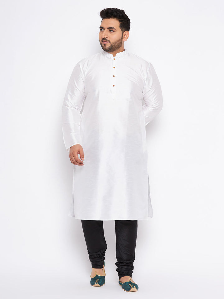 Men's Plus Size White Silk Blend Kurta And Black Pyjama Set