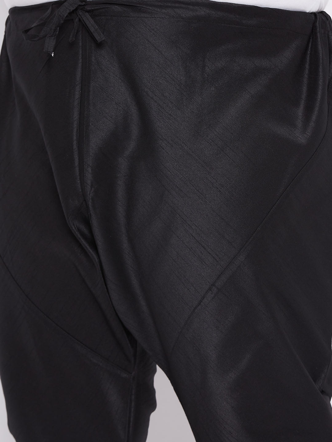 Men's Plus Size White Silk Blend Kurta And Black Pyjama Set