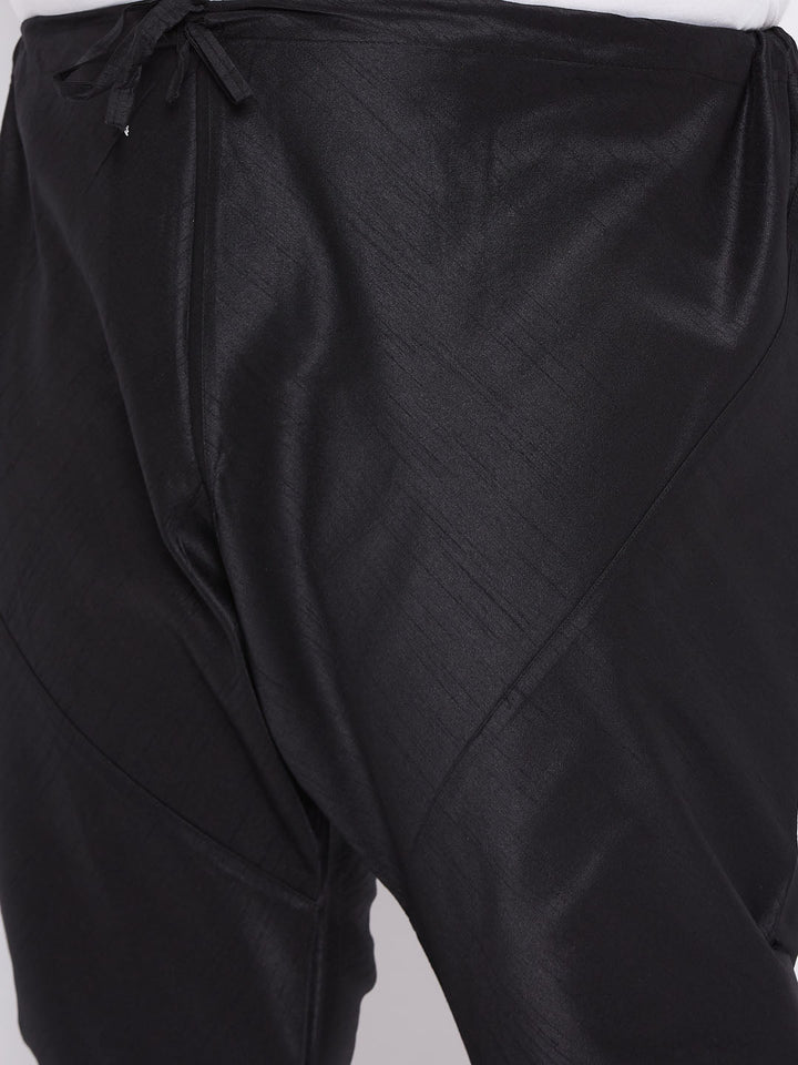 Men's Plus Size White Silk Blend Kurta And Black Pyjama Set