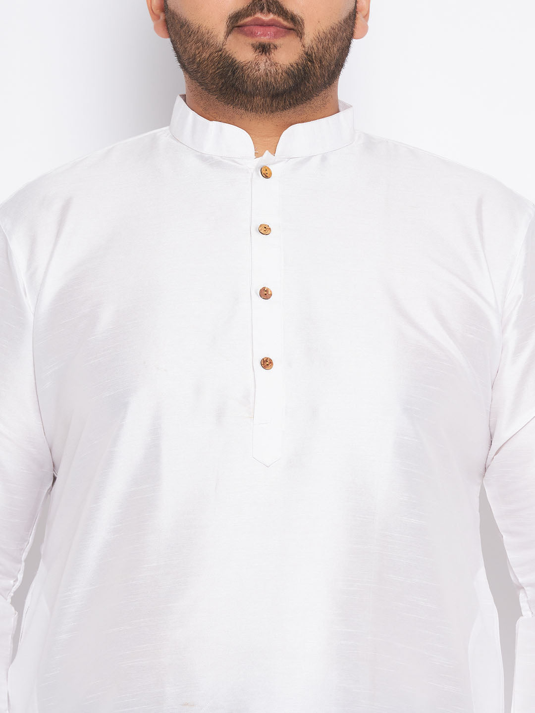Men's Plus Size White Silk Blend Kurta And Blue Pyjama Set