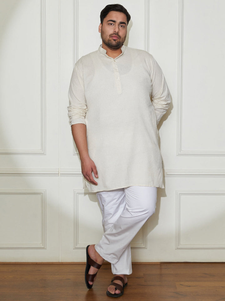 Plus Men's Cream Cotton Kurta Pyjama Set