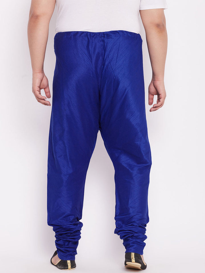 VASTRAMAY Men's Plus Size Blue Cotton Silk Blend Churidar