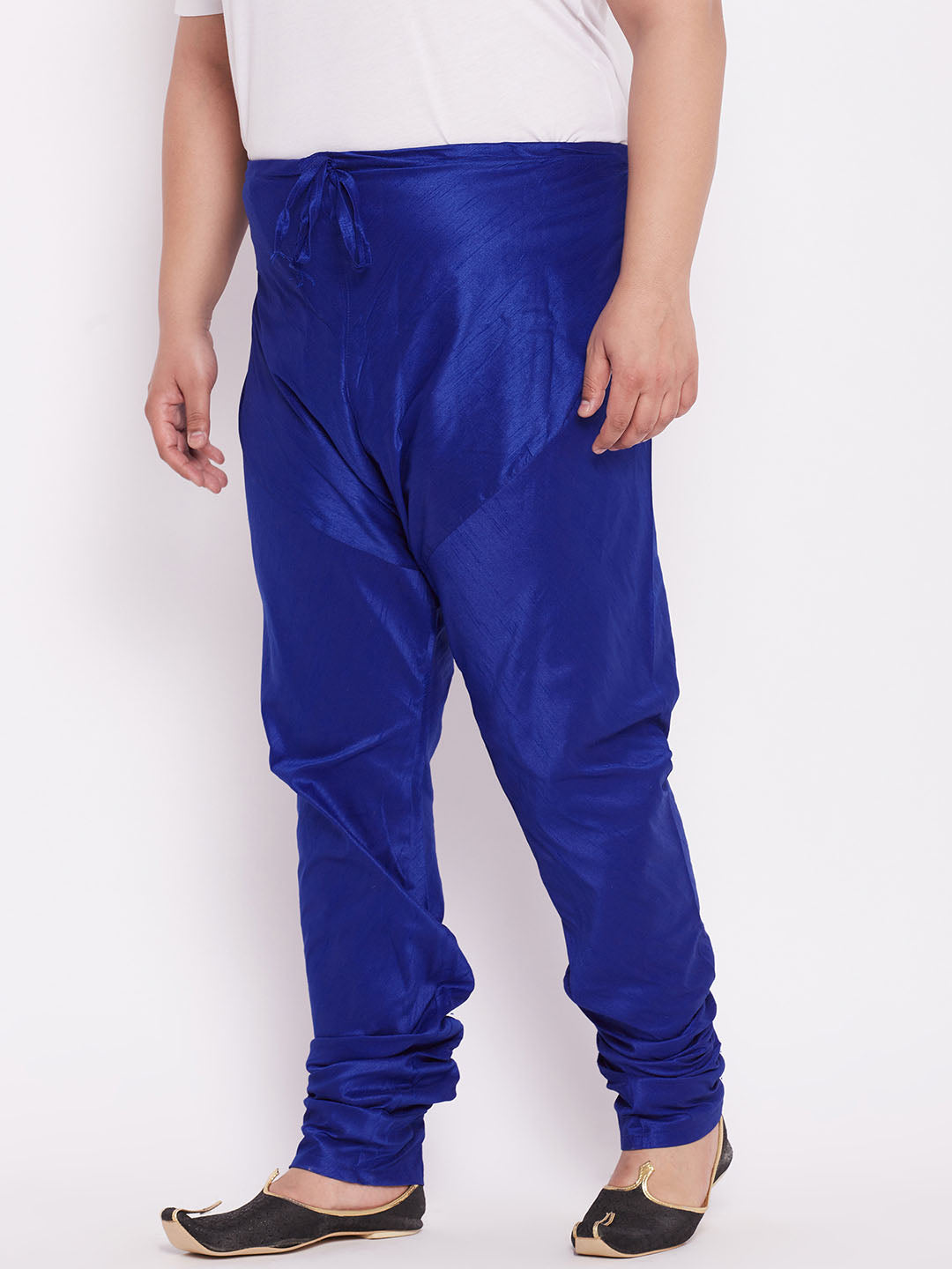 VASTRAMAY Men's Plus Size Blue Cotton Silk Blend Churidar