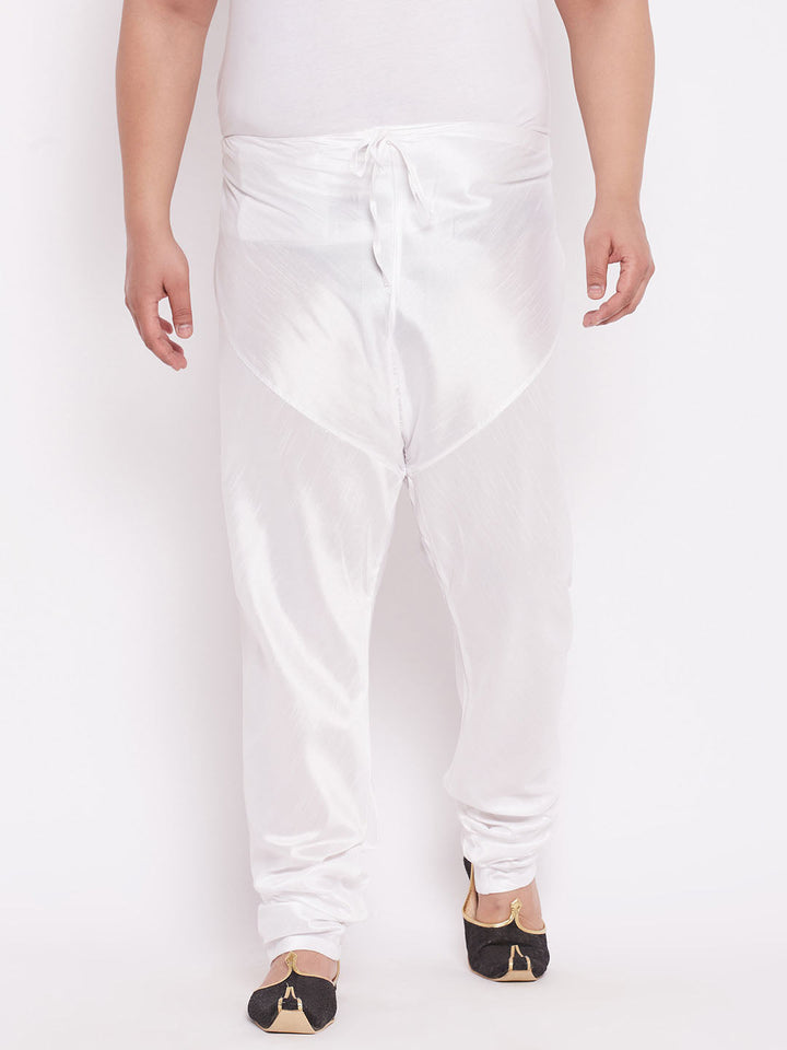 Men's Plus Size White Cotton Silk Blend Churidar