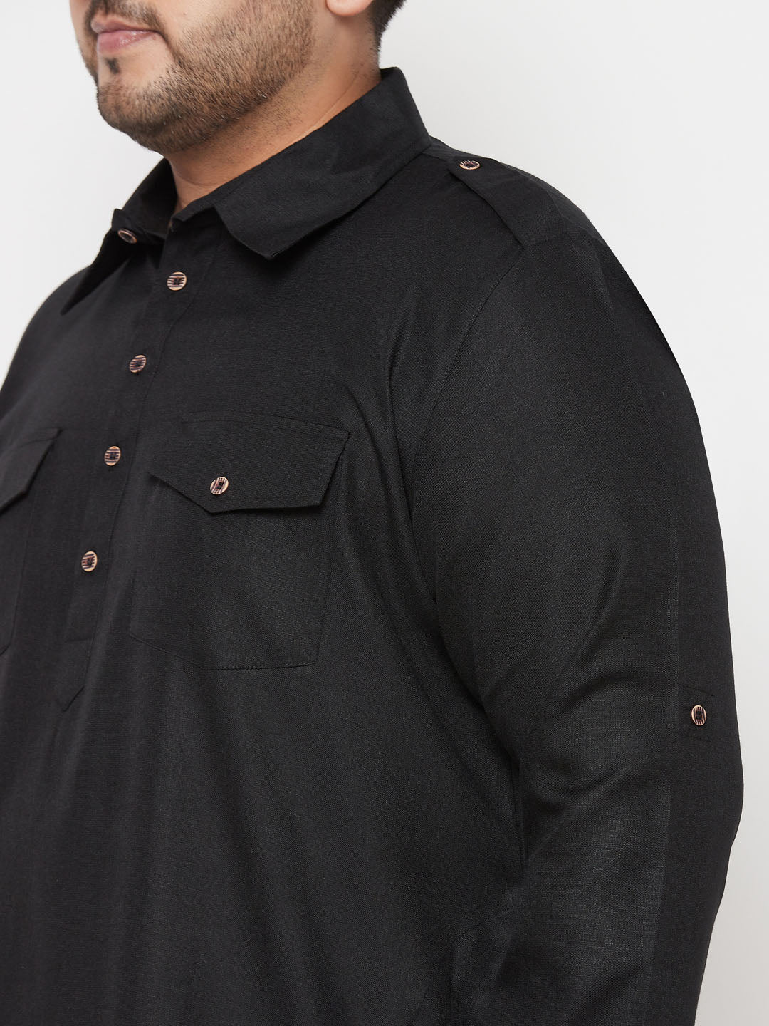 Men's Plus Size Black And Cream Cotton Blend Pathani Set