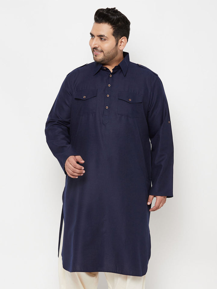Men's Plus Size Blue Pathani Kurta