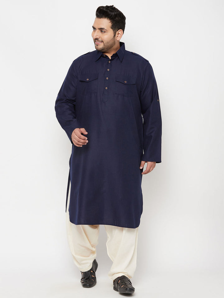 Men's Plus Size Blue Pathani Kurta