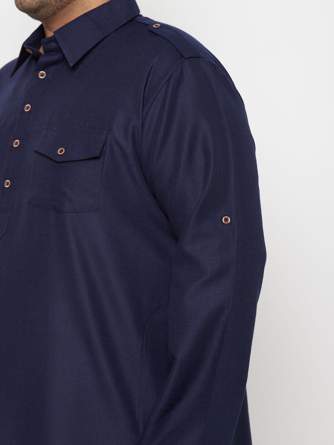 Men's Plus Size Blue And Cream Cotton Blend Pathani Set