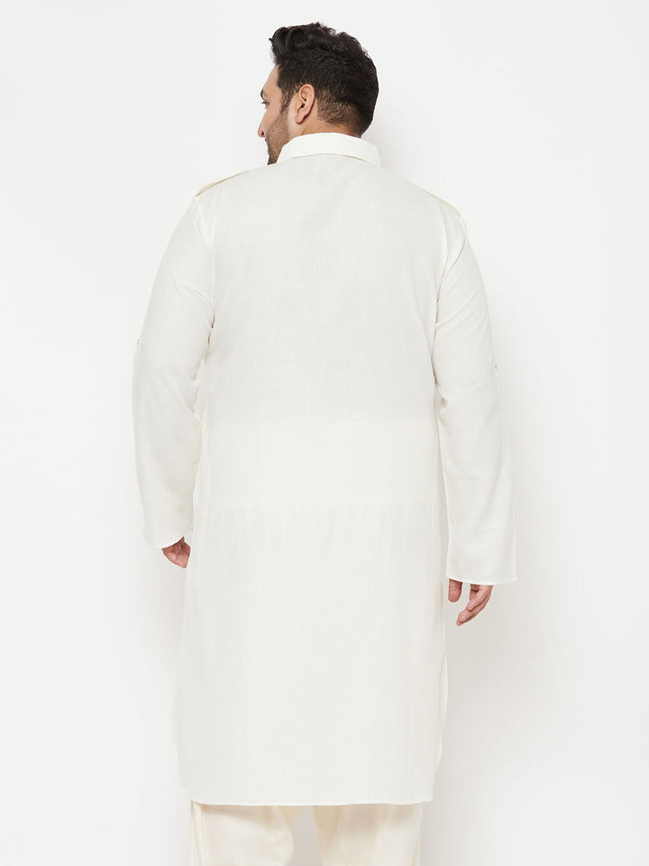 Men's Plus Size Cream Cotton Blend Pathani Kurta