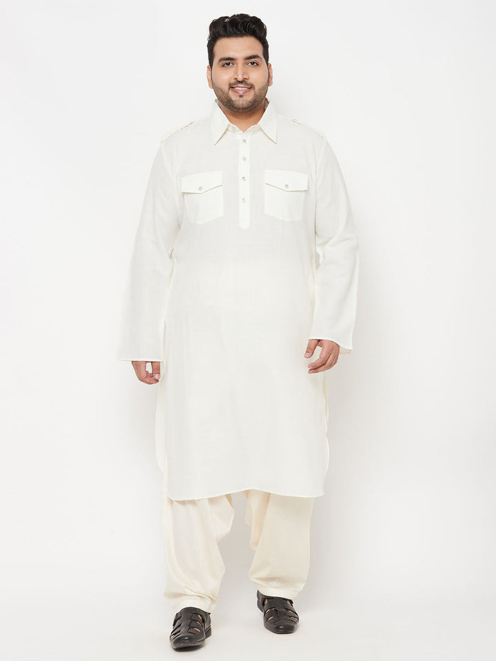 Men's Plus Size Cream Cotton Blend Pathani Kurta