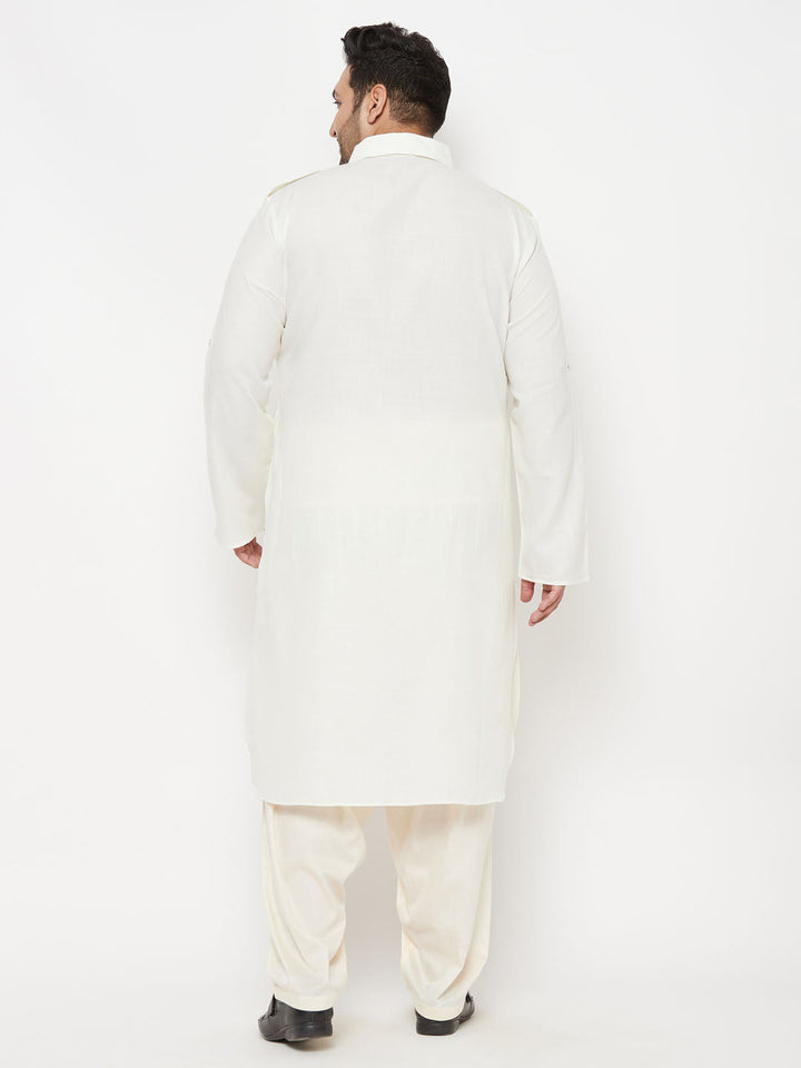 Men's Plus Size Cream Cotton Blend Pathani Set