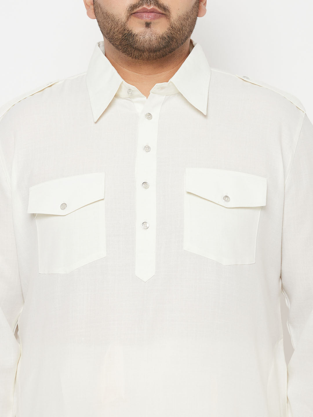 Men's Plus Size Cream Cotton Blend Pathani Set