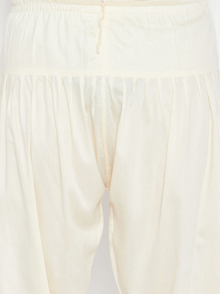 Men's Plus Size Maroon And Cream Cotton Blend Pathani Set