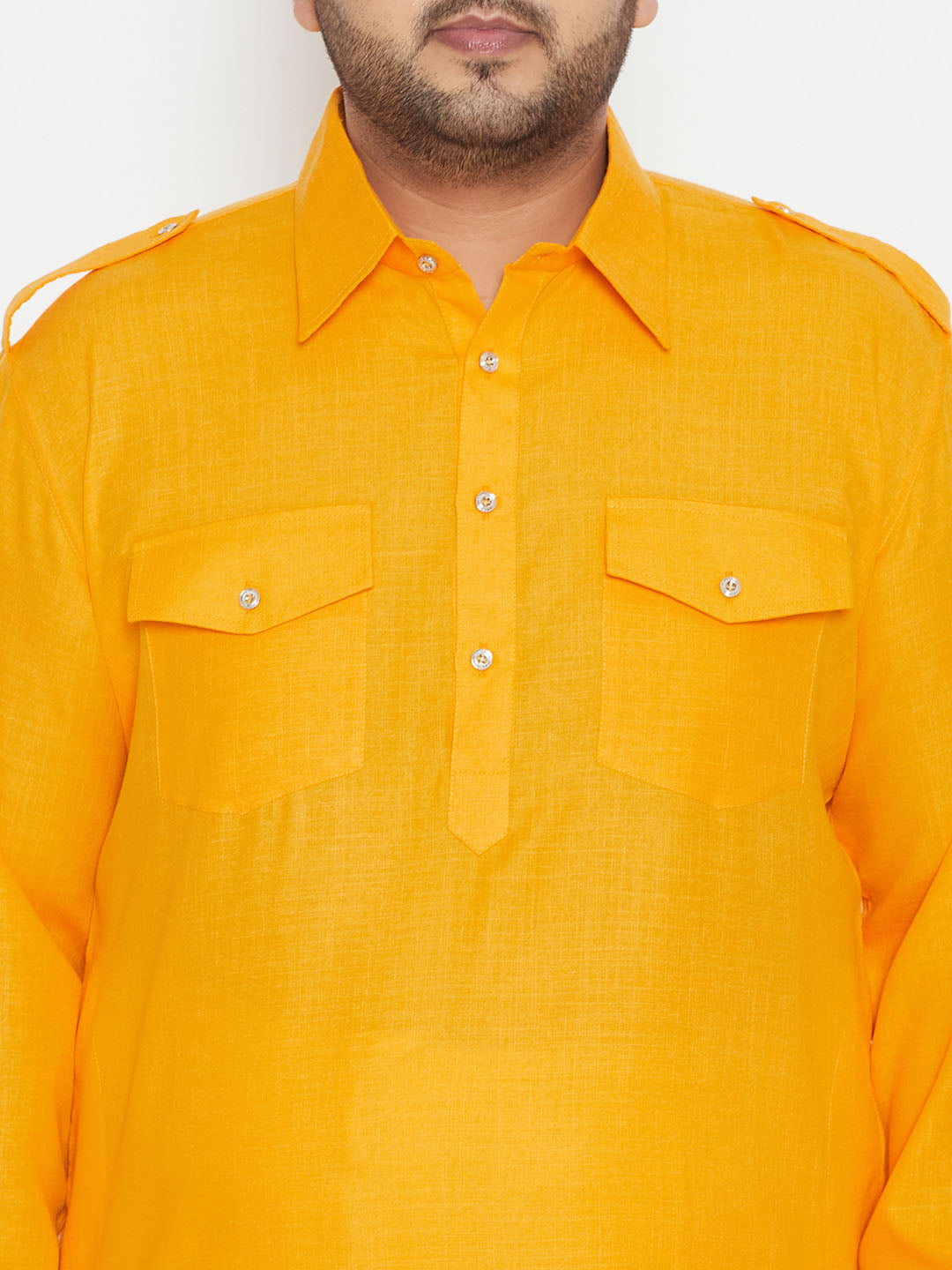 Men's Plus Size Mustard Cotton Blend Pathani Kurta