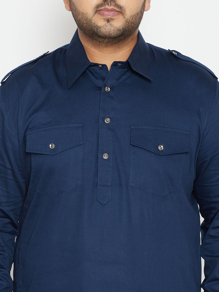 Men's Plus Size Blue Cotton Blend Pathani Set