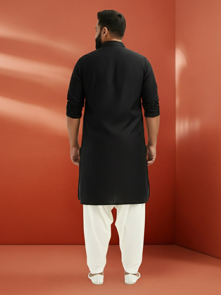 Men's Black Viscose Kurta with White Patiala