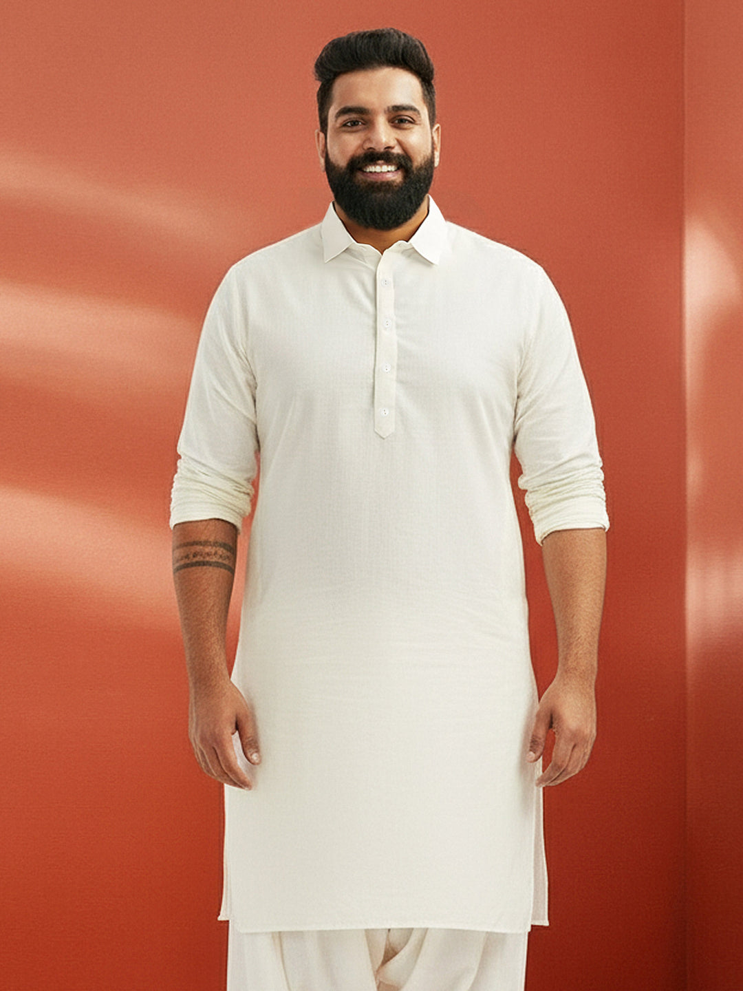 Men's Plus White Pathani Kurta