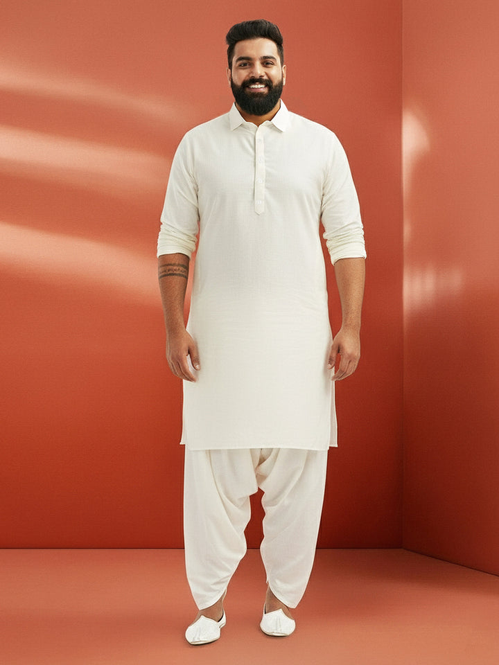 Men's White Viscose Kurta with Patiala Pant