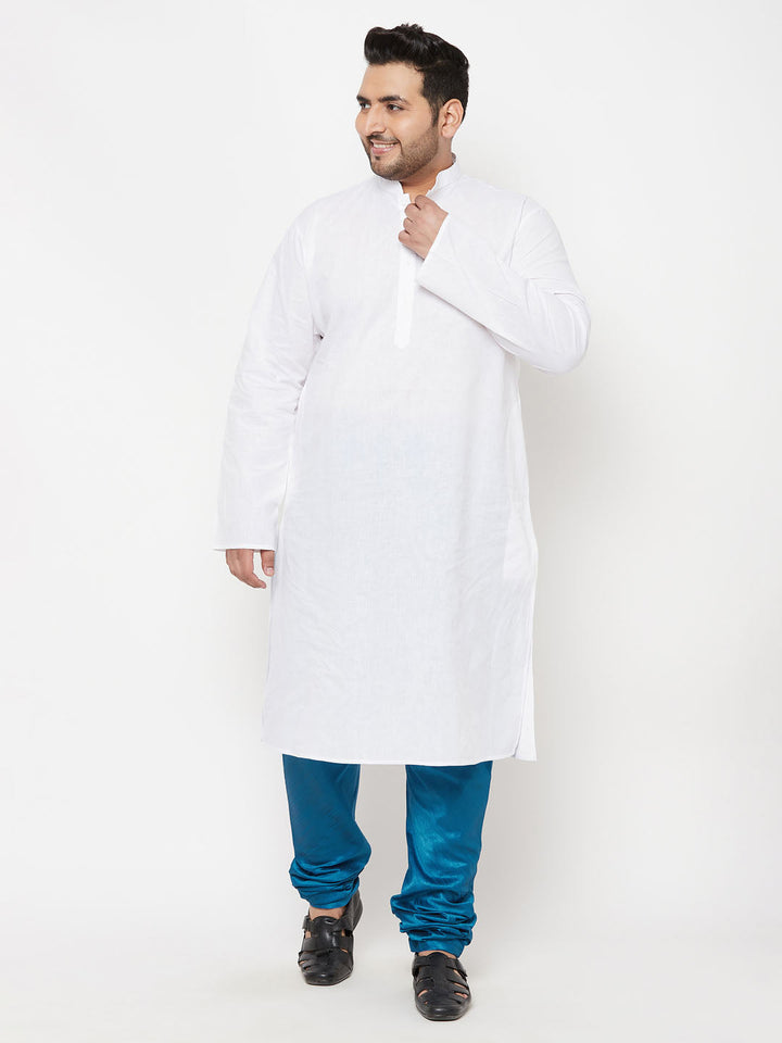 VASTRAMAY Men's Plus Size Turquoise Blue Cotton Silk Blend Pyjama