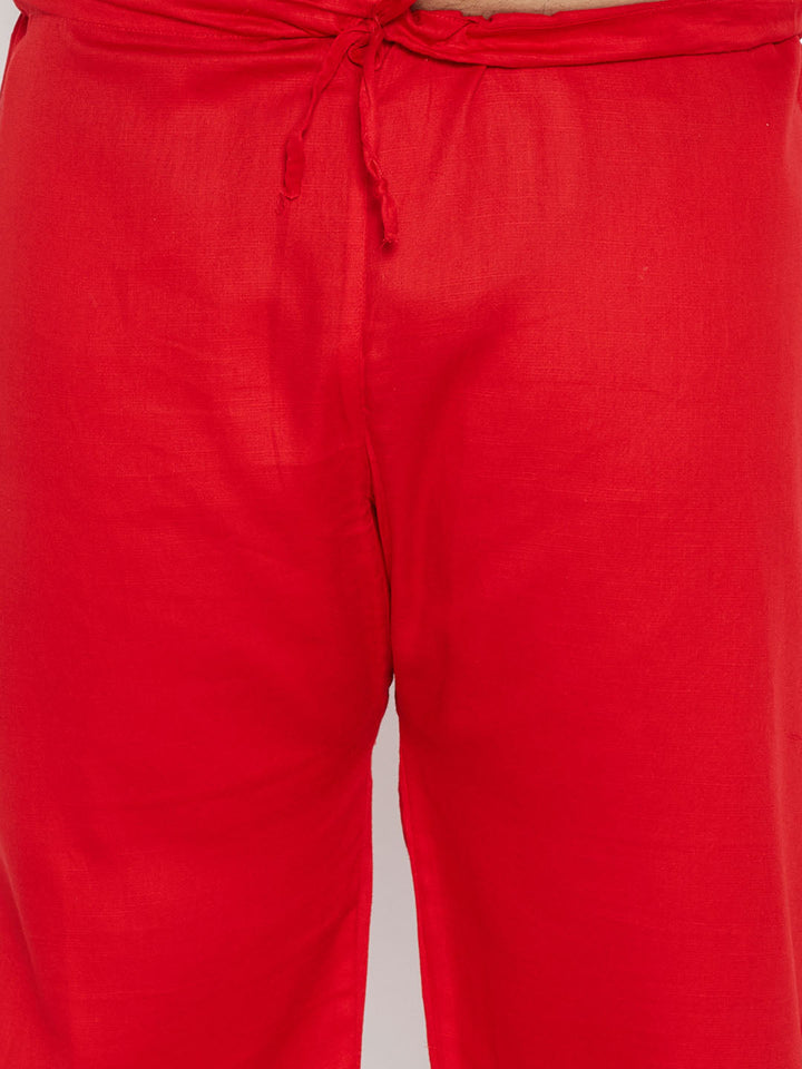 Men's Plus Size Red Cotton Blend Pathani Set