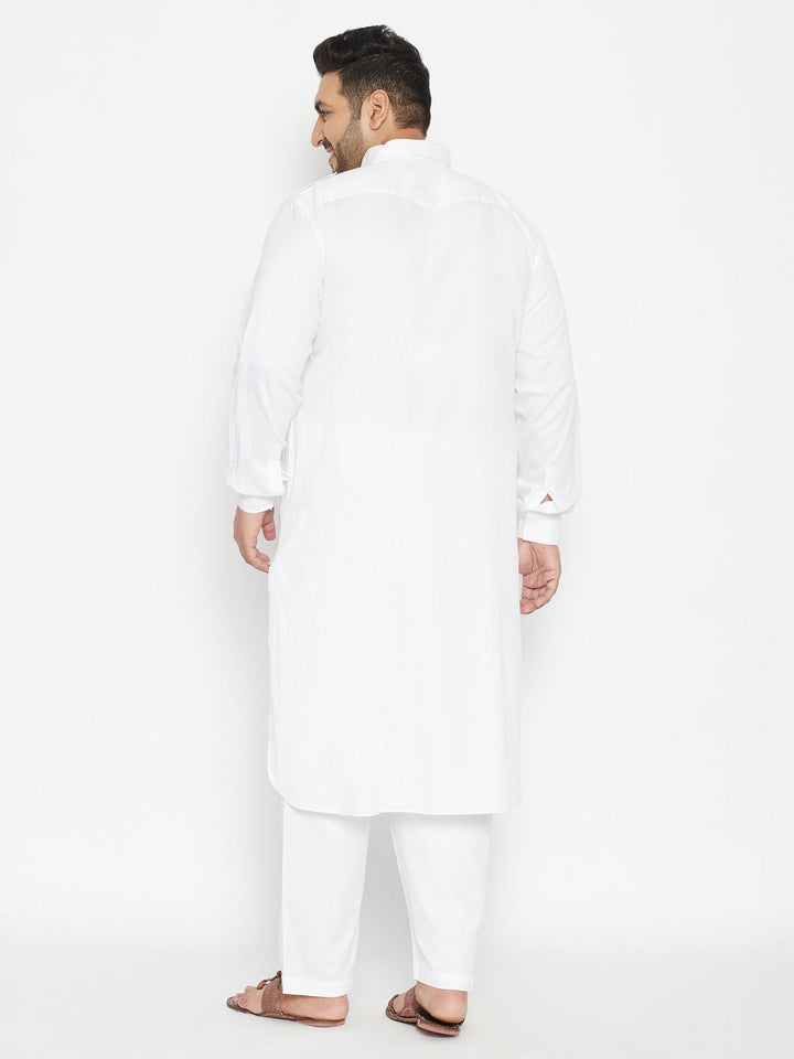 Men's Plus Size White Cotton Blend Pathani Set