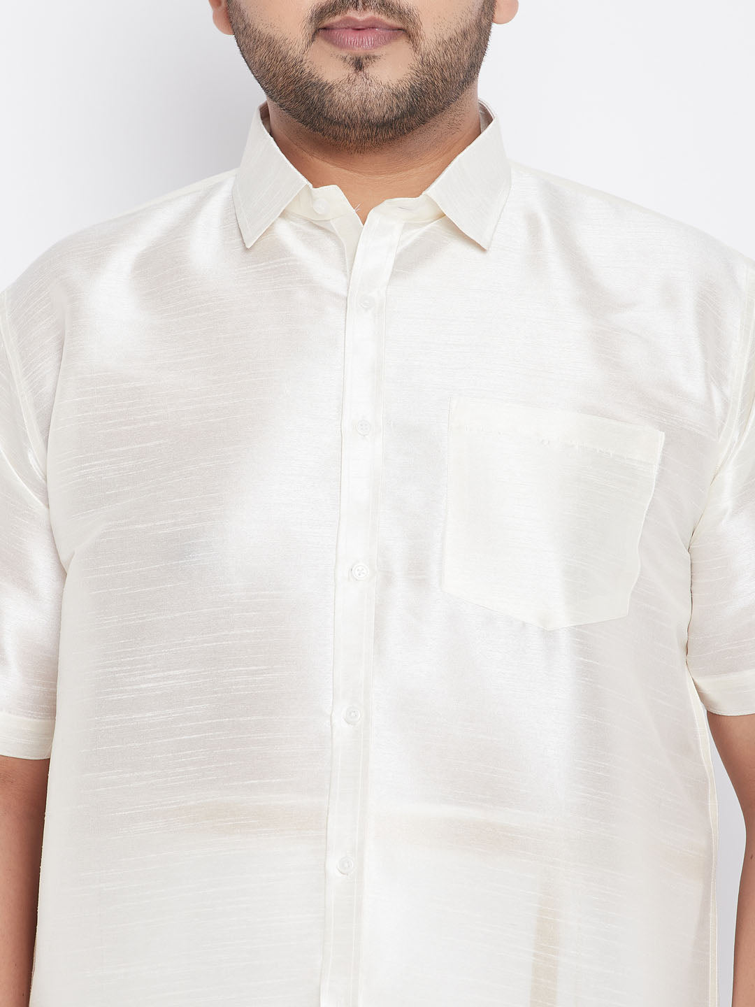 Men's Plus Size Cream Silk Blend Ethnic Shirt