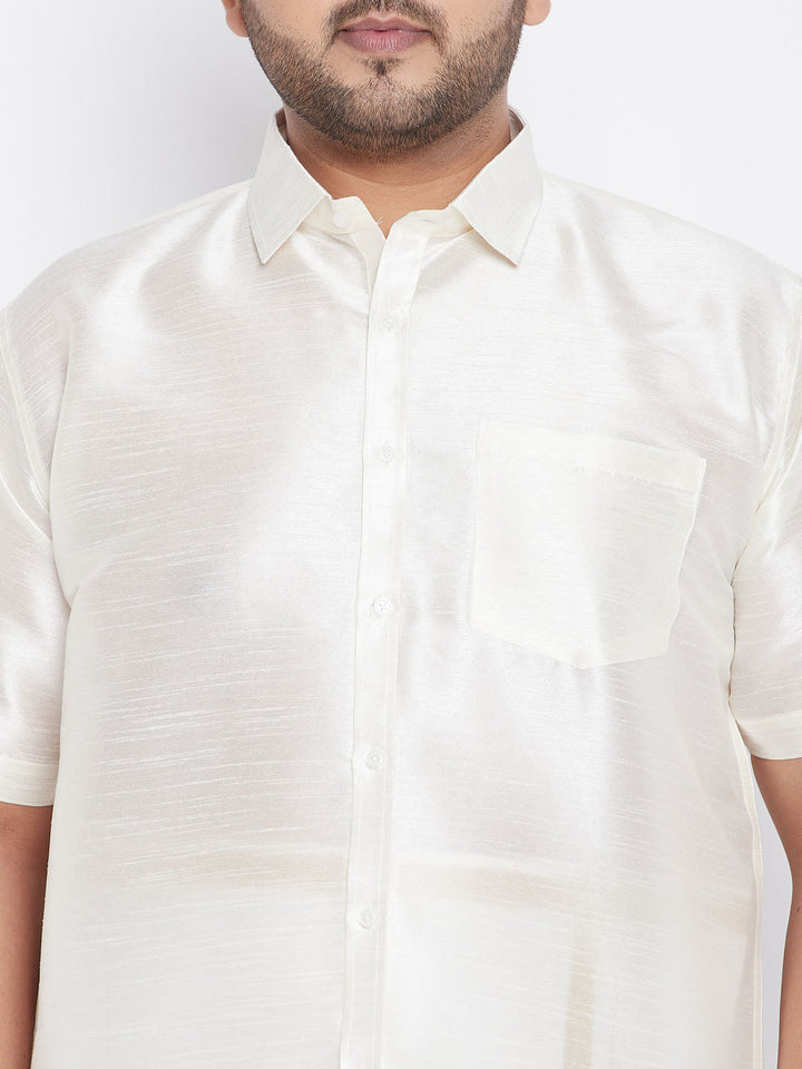 Men's Plus Size Cream Silk Blend Ethnic Shirt