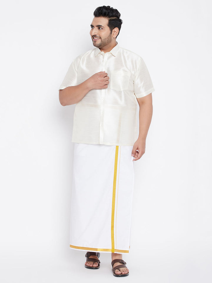 Men's Plus Size Cream Silk Blend Ethnic Shirt