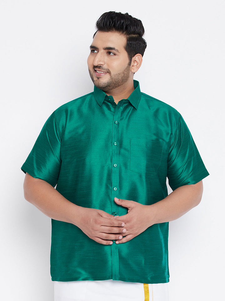 Men's Plus Size Green Silk Blend Ethnic Shirt