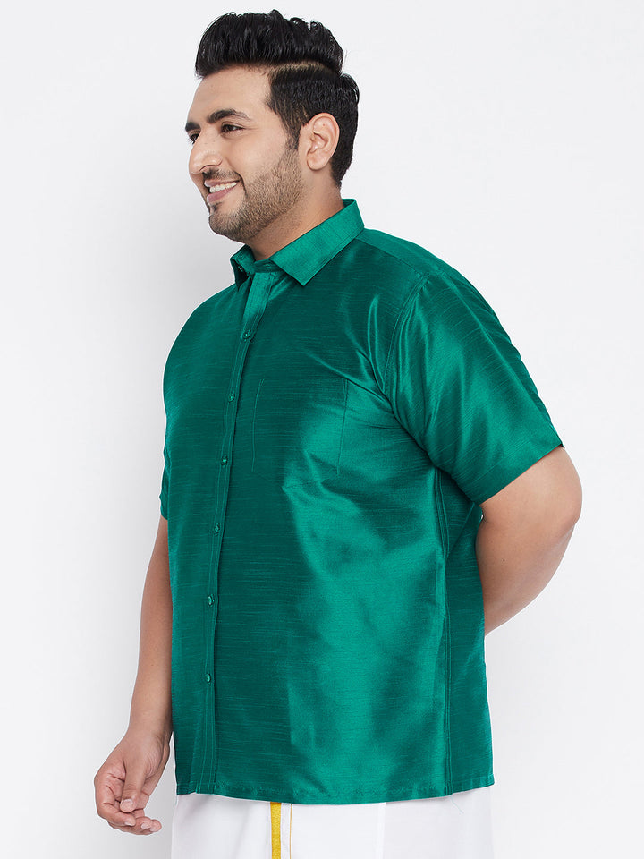 Men's Plus Size Green Silk Blend Ethnic Shirt