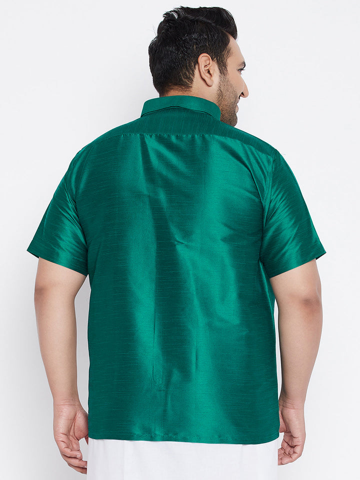 Men's Plus Size Green Silk Blend Ethnic Shirt