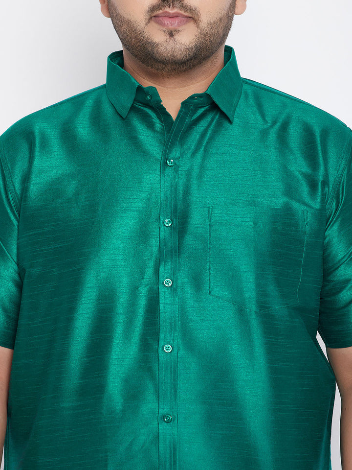 Men's Plus Size Green Silk Blend Ethnic Shirt