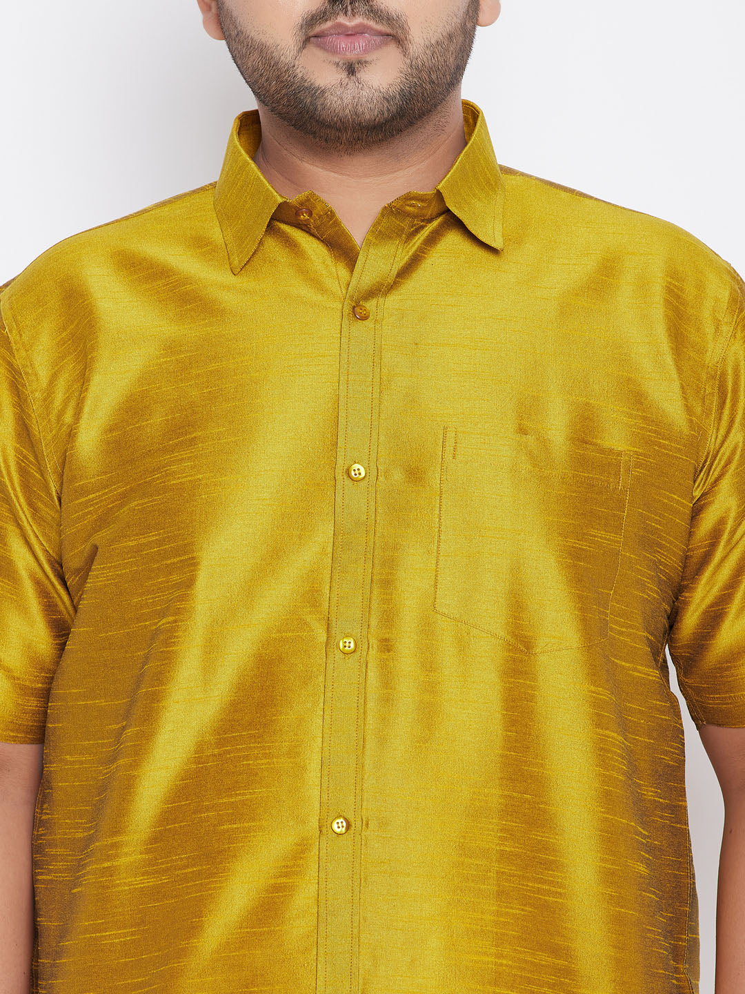 Men's Plus Size Mustard Silk Blend Ethnic Shirt