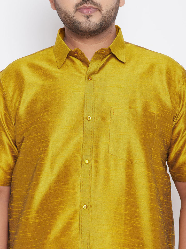Men's Plus Size Mustard Silk Blend Ethnic Shirt