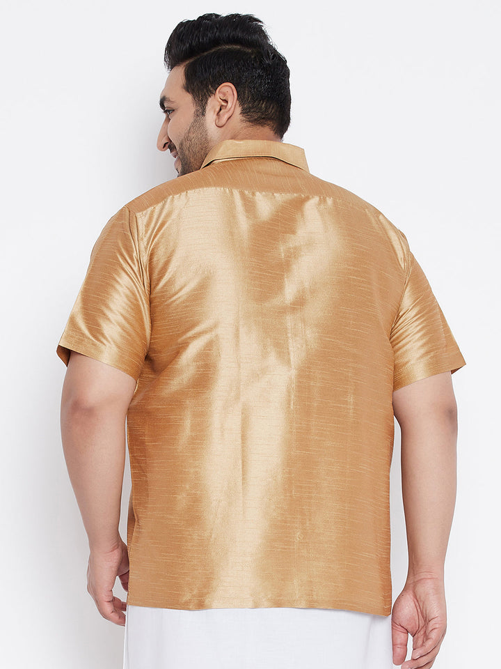 Men's Plus Size Rose Gold Silk Blend Ethnic Shirt