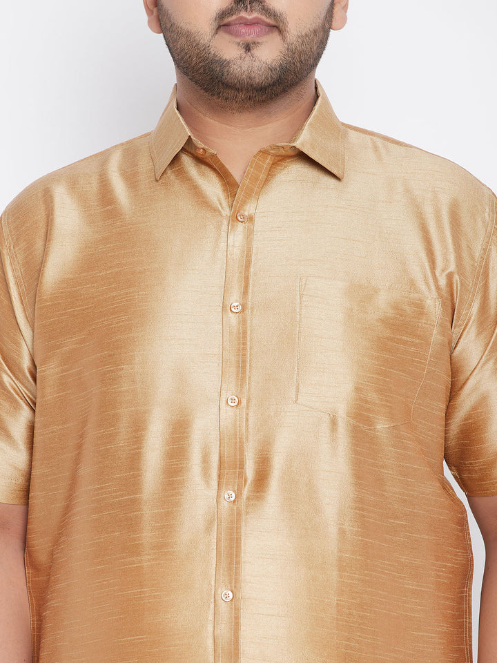 Men's Plus Size Rose Gold Silk Blend Ethnic Shirt