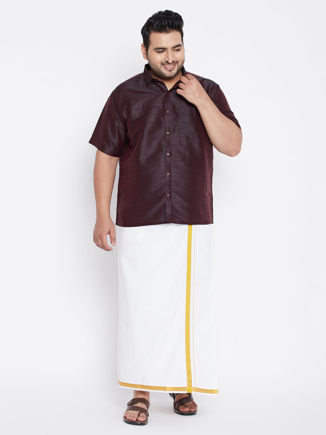 Men's Plus Size Wine Silk Blend Ethnic Shirt