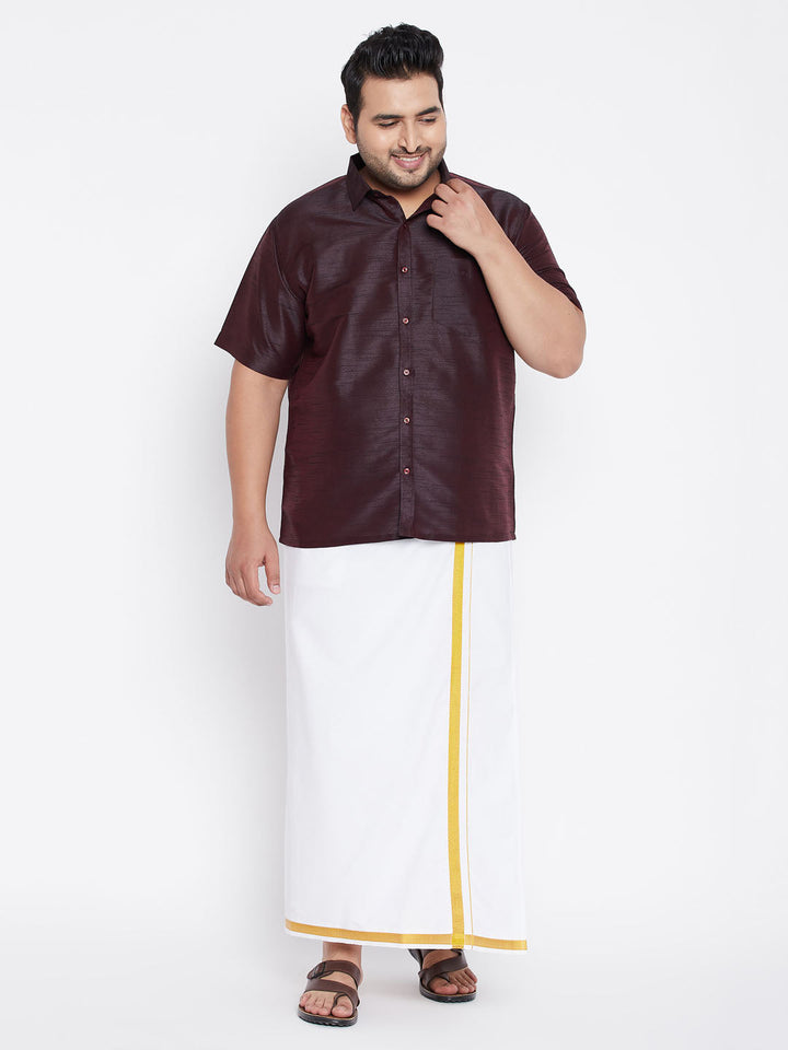 Men's Plus Size Wine Silk Blend Ethnic Shirt