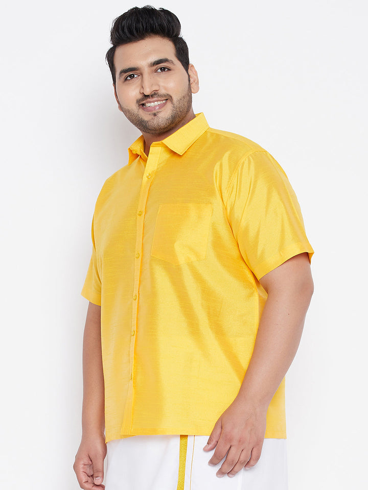 Men's Plus Size Yellow Silk Blend Ethnic Shirt