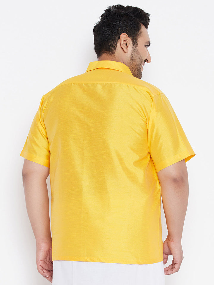 Men's Plus Size Yellow Silk Blend Ethnic Shirt