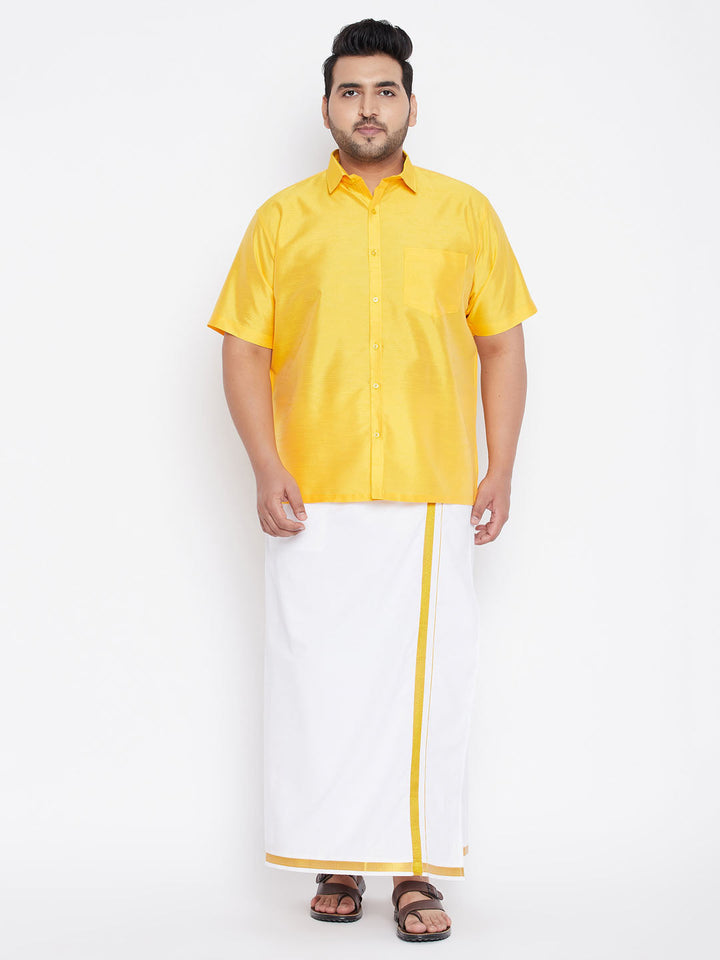 Men's Plus Size Yellow Silk Blend Ethnic Shirt