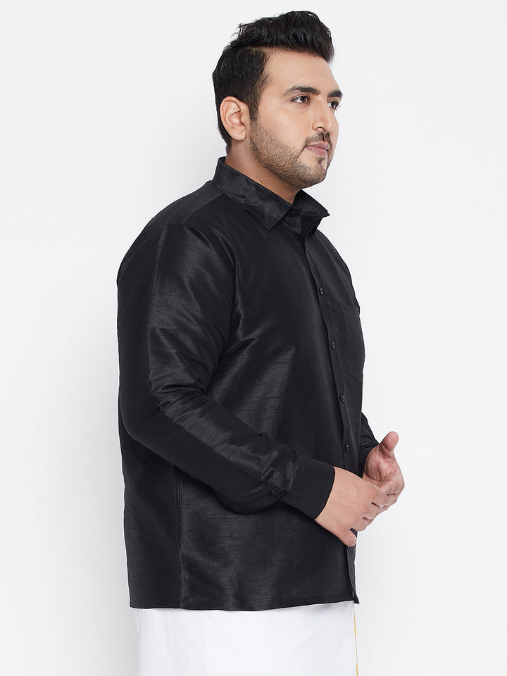 Men's Plus Size Black Silk Blend Ethnic Shirt
